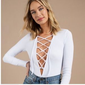 TOBI Body Suit - Lace Up - White - Size M